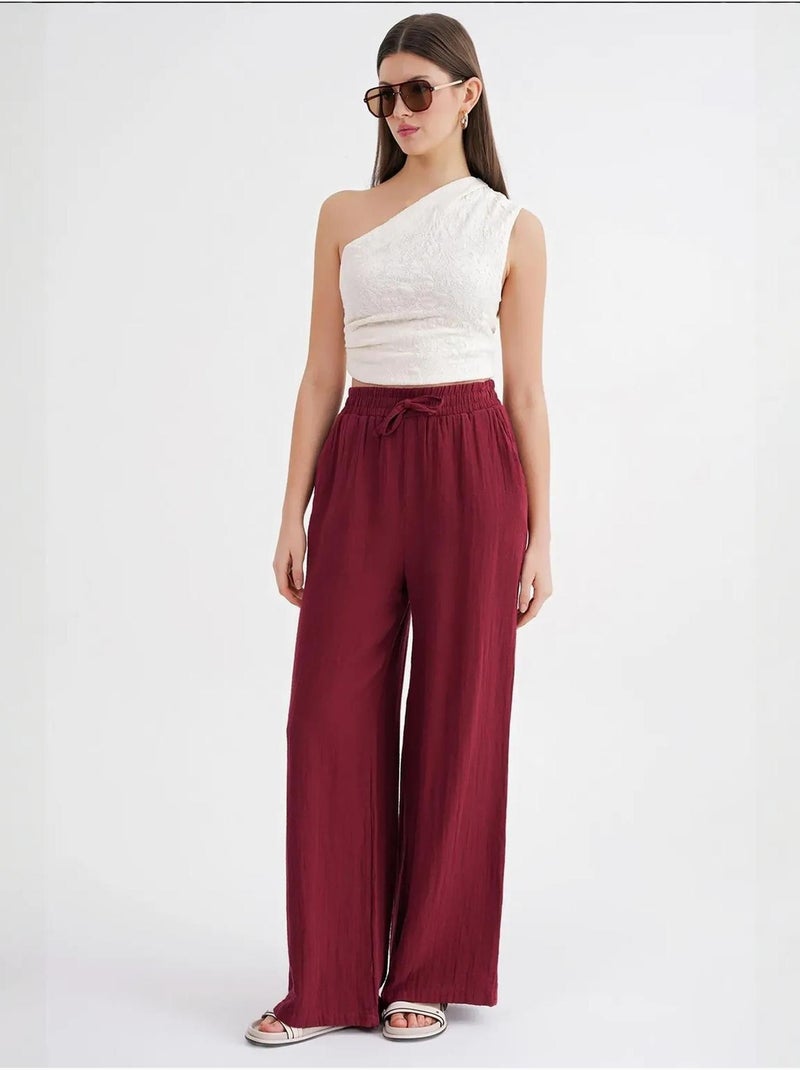 Pantalones palazzo texturizados de cintura alta mixray Rojo burdeos - Kiabi