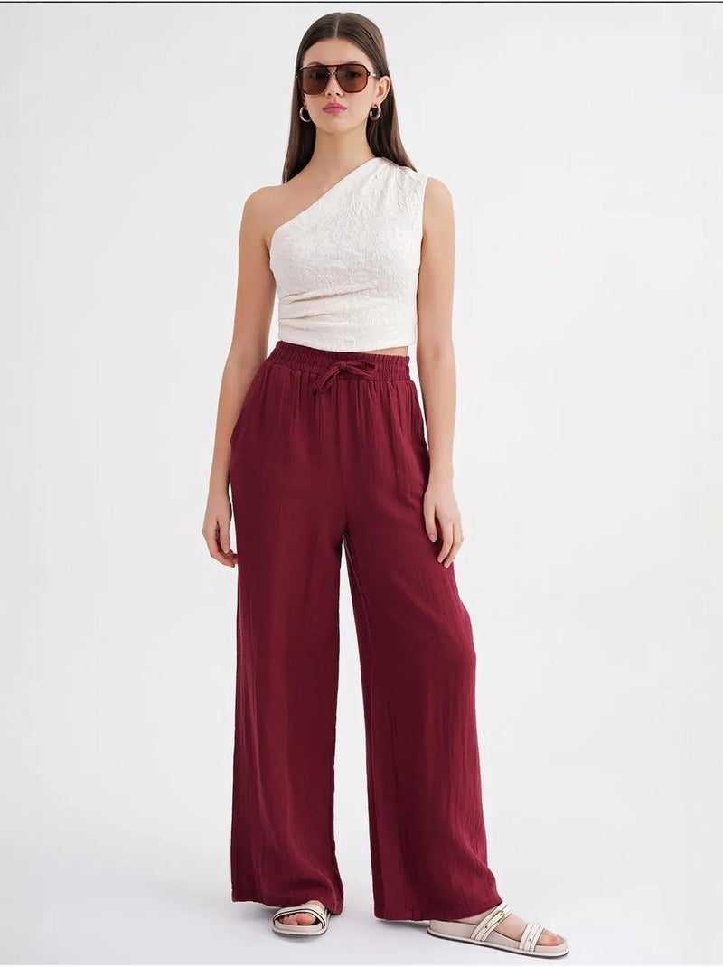 Pantalones palazzo texturizados de cintura alta mixray Rojo burdeos - Kiabi