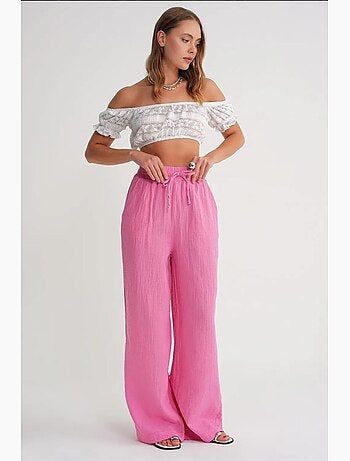 Pantalones palazzo texturizados de cintura alta mixray