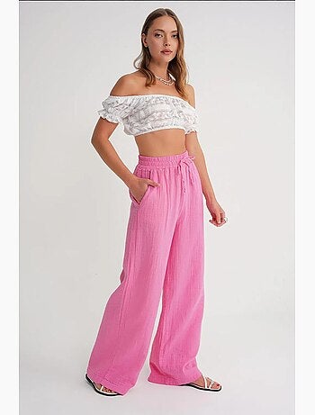 Pantalones palazzo texturizados de cintura alta mixray