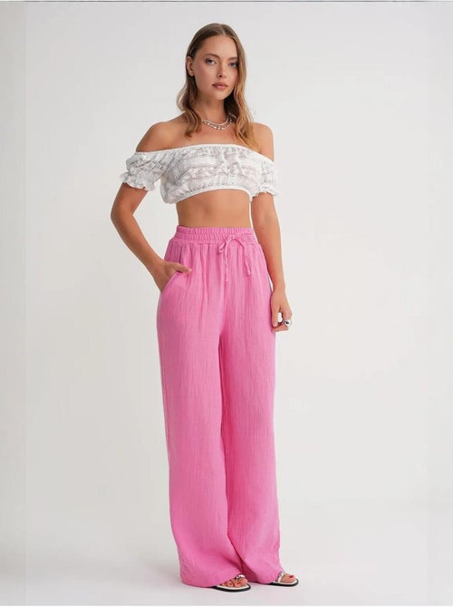 Pantalones palazzo texturizados de cintura alta mixray - Kiabi Pantalones palazzo texturizados de cintura alta mixray - Kiabi