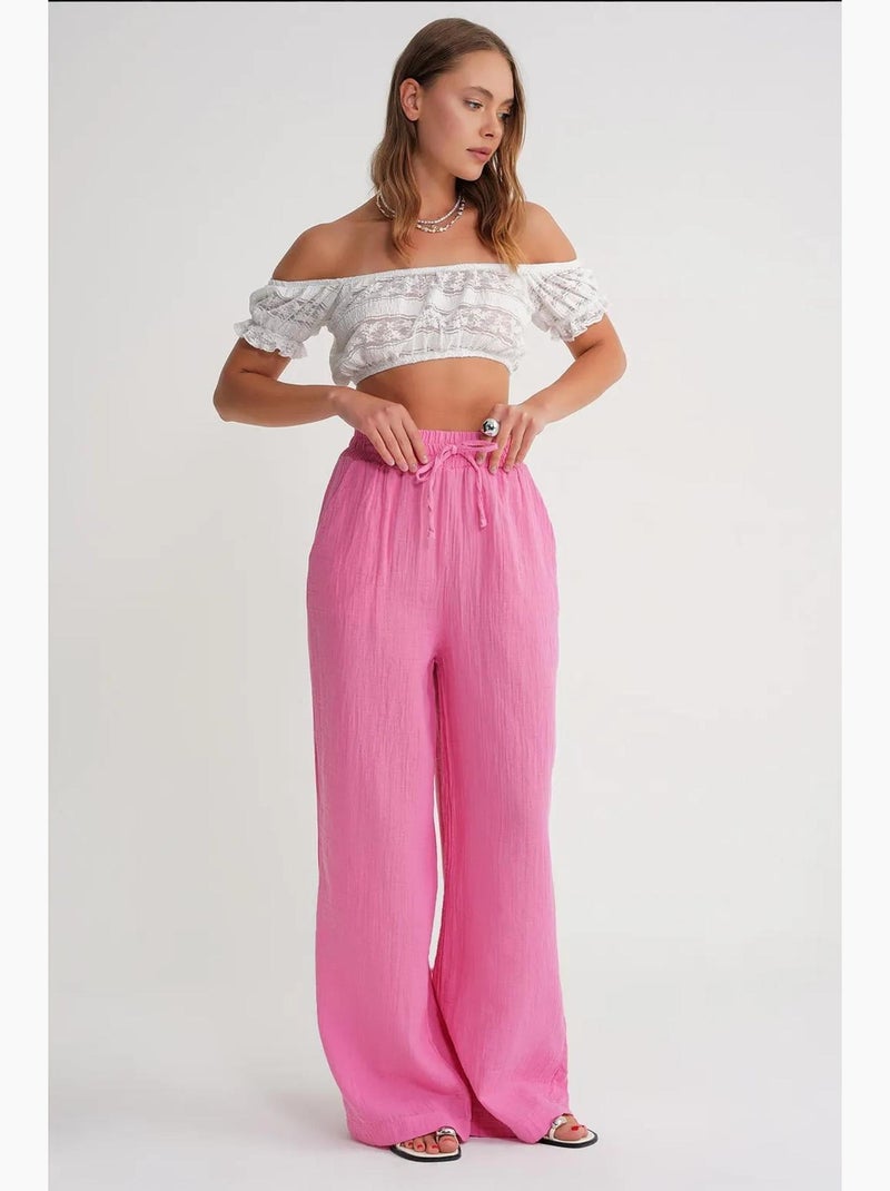 Pantalones palazzo texturizados de cintura alta mixray Rosa - Kiabi