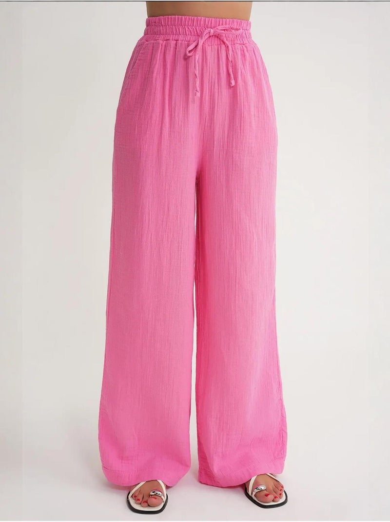 Pantalones palazzo texturizados de cintura alta mixray Rosa - Kiabi