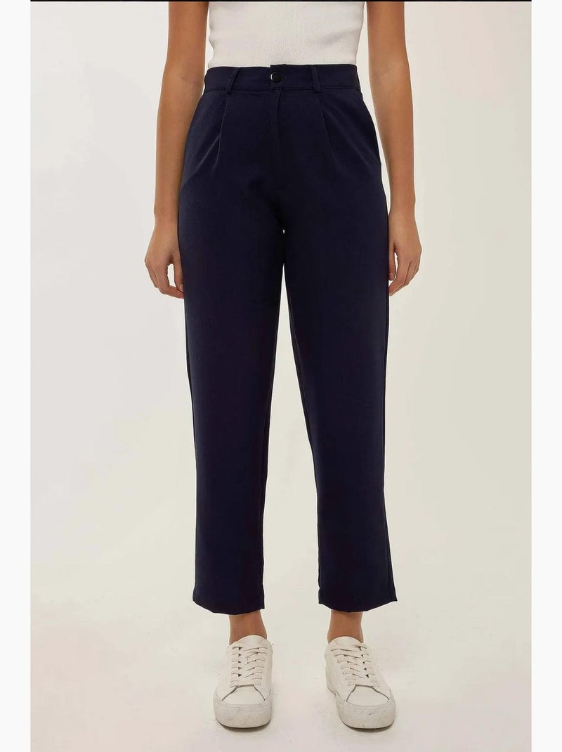 Pantalones plisados de cintura alta con pernera ancha hiccup Azul - Kiabi