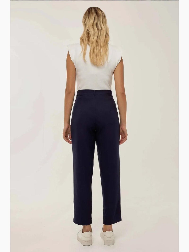 Pantalones plisados de cintura alta con pernera ancha hiccup Azul - Kiabi