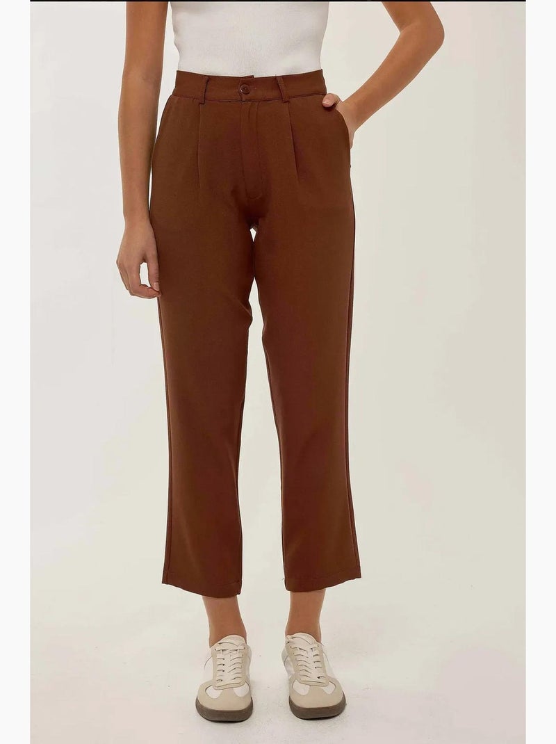 Pantalones plisados de cintura alta con pernera ancha hiccup Marrón - Kiabi