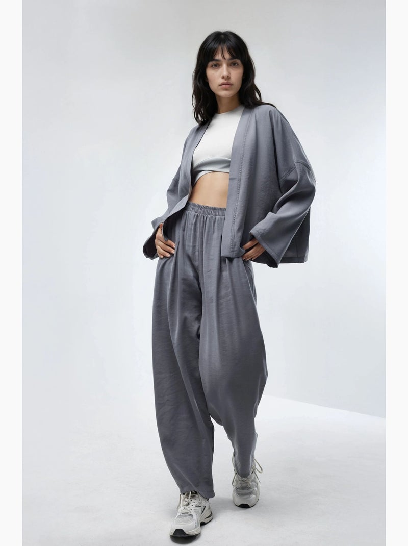 Pantalones plisados de pierna ancha busem Gris oscuro - Kiabi