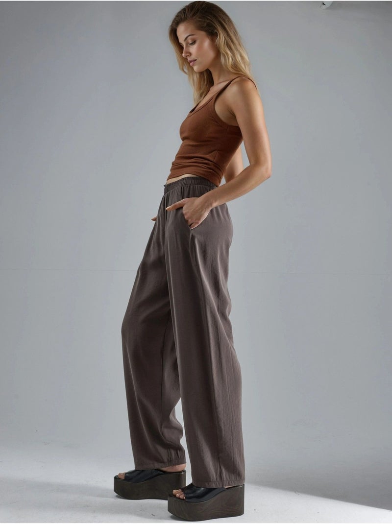 Pantalones plisados de pierna ancha busem Marrón claro - Kiabi