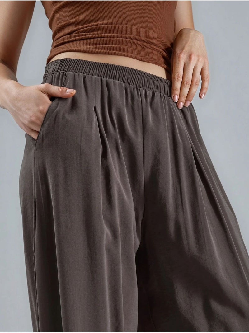 Pantalones plisados de pierna ancha busem Marrón claro - Kiabi