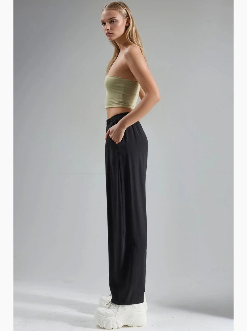 Pantalones plisados de pierna ancha busem Negro - Kiabi