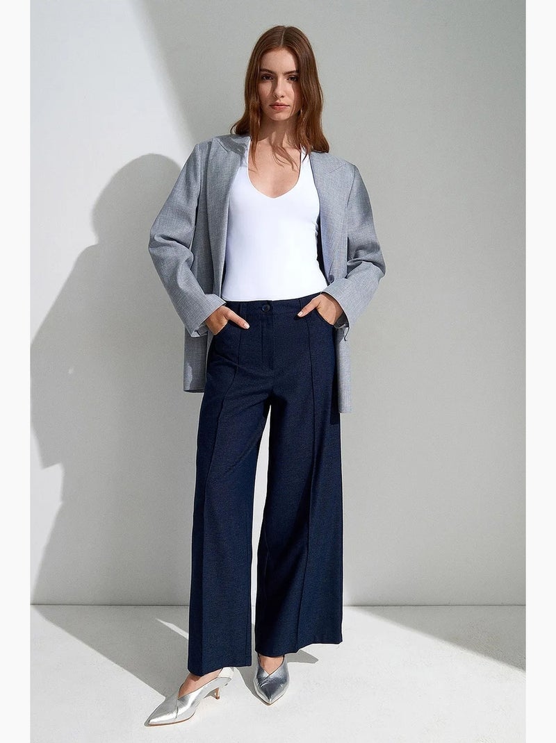 Pantalones plisados de tiro alto y pernera ancha dilvin Azul marino - Kiabi