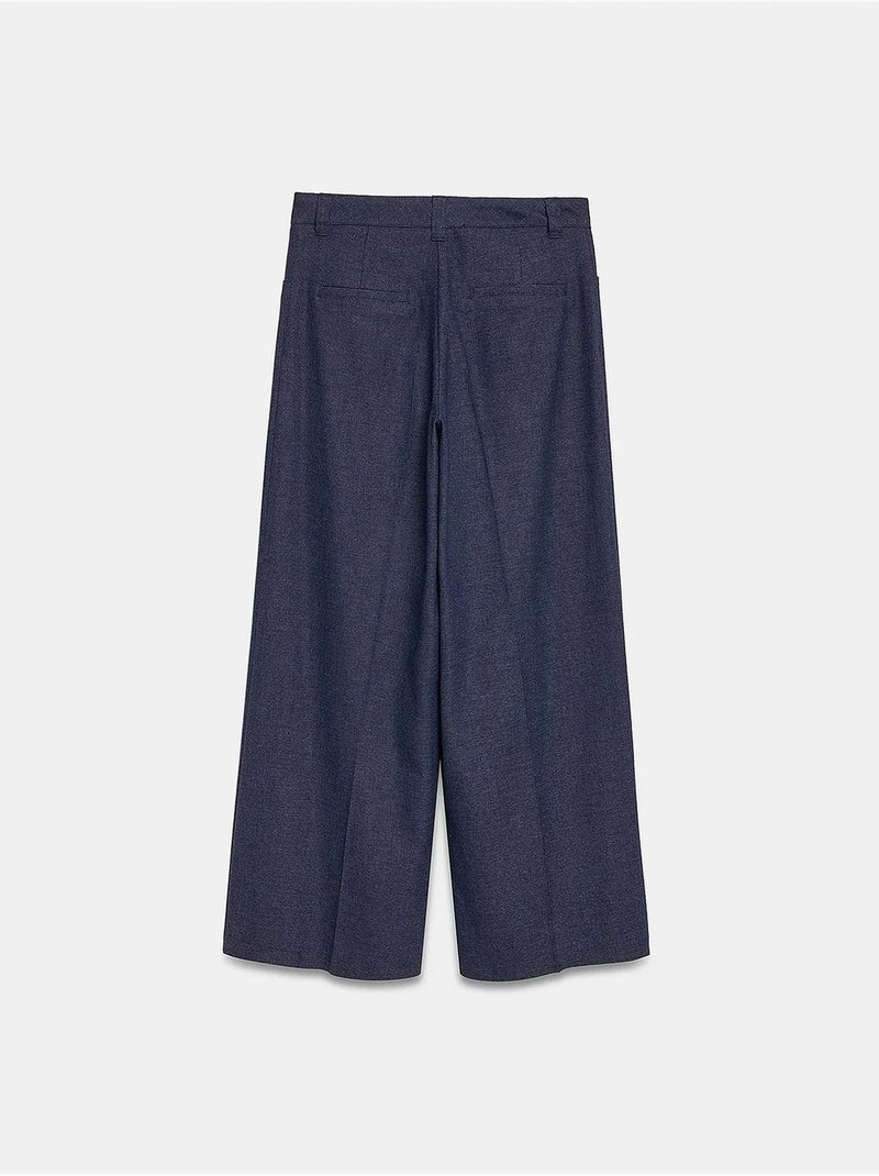 Pantalones plisados de tiro alto y pernera ancha dilvin Azul marino - Kiabi
