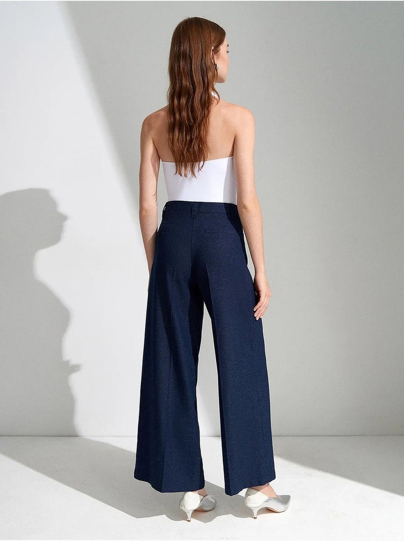 Pantalones plisados de tiro alto y pernera ancha dilvin Azul marino - Kiabi