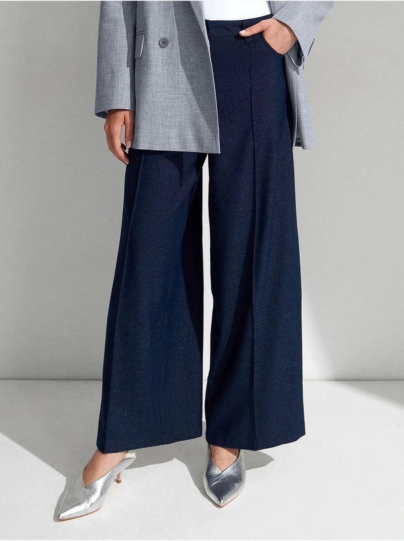 Pantalones plisados de tiro alto y pernera ancha dilvin Azul marino - Kiabi