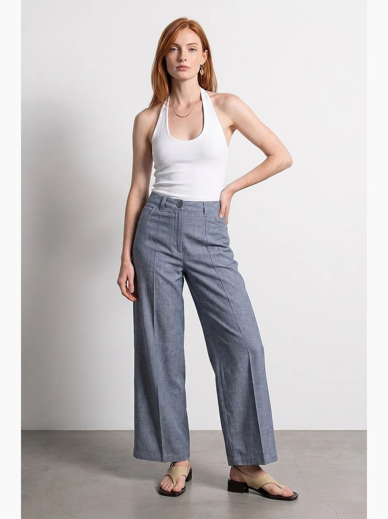 Pantalones plisados de tiro alto y pernera ancha dilvin Gris - Kiabi