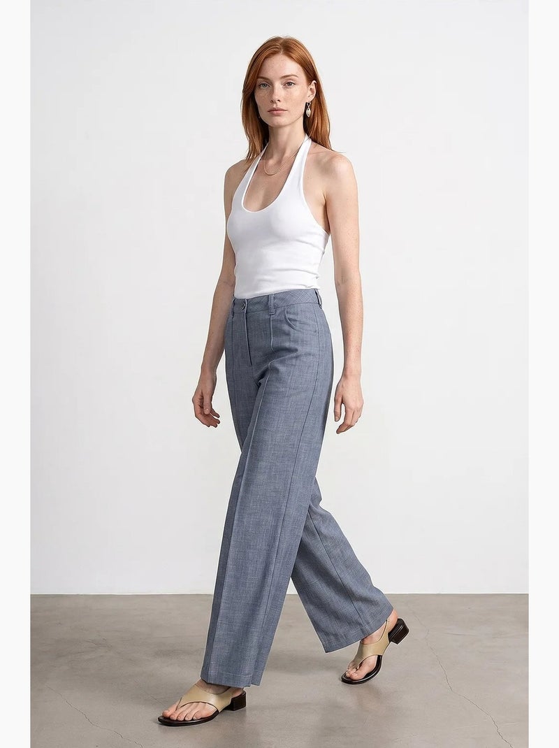 Pantalones plisados de tiro alto y pernera ancha dilvin Gris - Kiabi