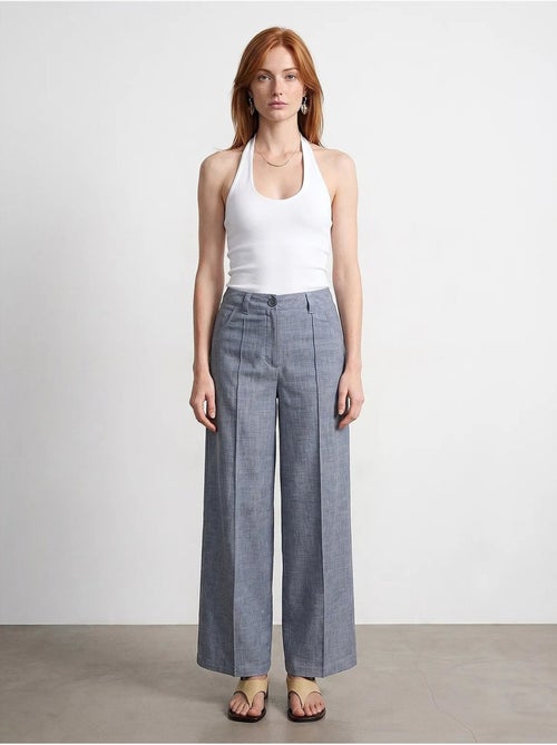 Pantalones plisados de tiro alto y pernera ancha dilvin - Kiabi
