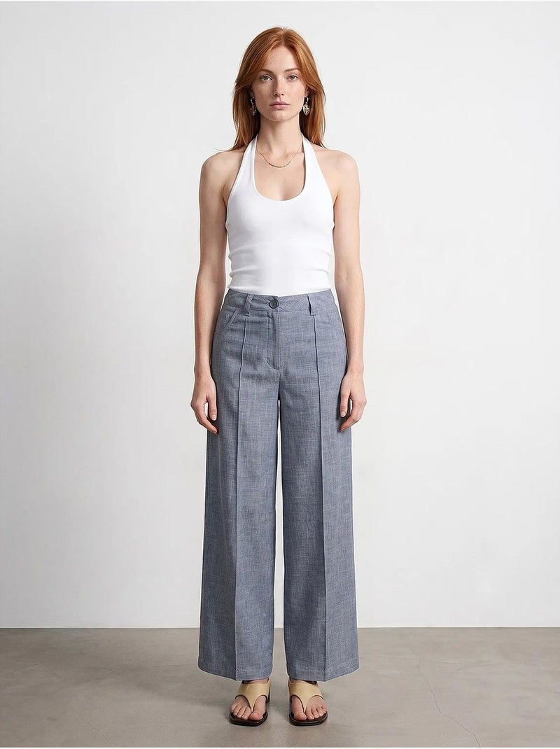 Pantalones plisados de tiro alto y pernera ancha dilvin Gris - Kiabi