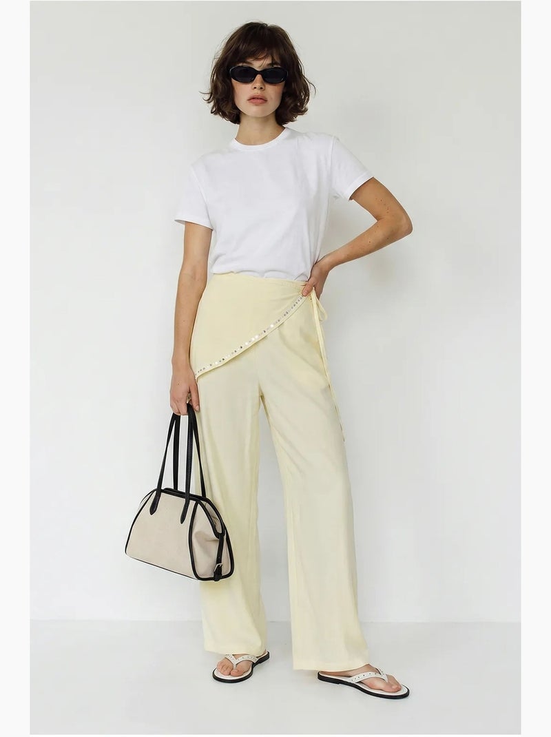 Pantalones pull-on de pernera ancha lucci Crema - Kiabi