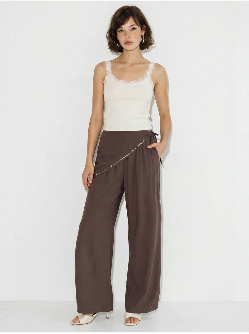 Pantalones pull-on de pernera ancha lucci Marrón chocolate - Kiabi