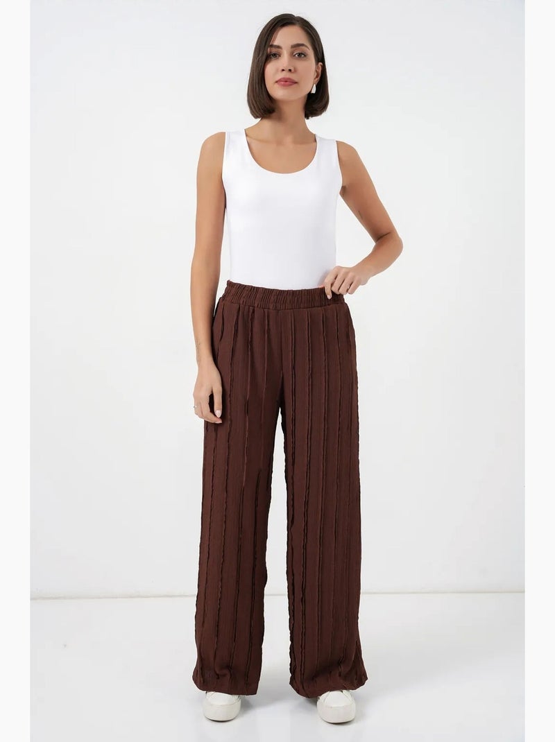 Pantalones pull-on texturizados de pernera ancha bdart Marrón chocolate - Kiabi