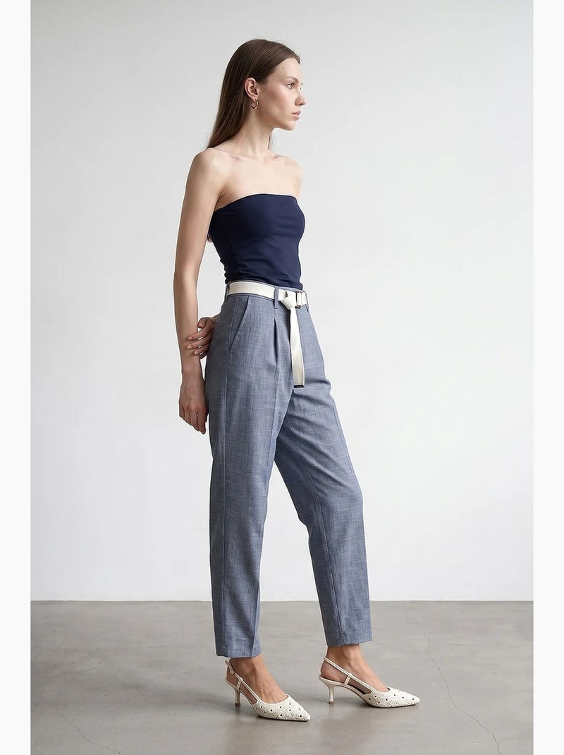 Pantalones rectos al tobillo con cinturón dilvin Azul - Kiabi