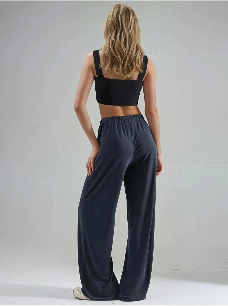 Pantalones rectos con cintura elástica busem Gris oscuro - Kiabi