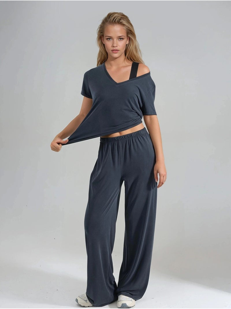 Pantalones rectos con cintura elástica busem Gris oscuro - Kiabi