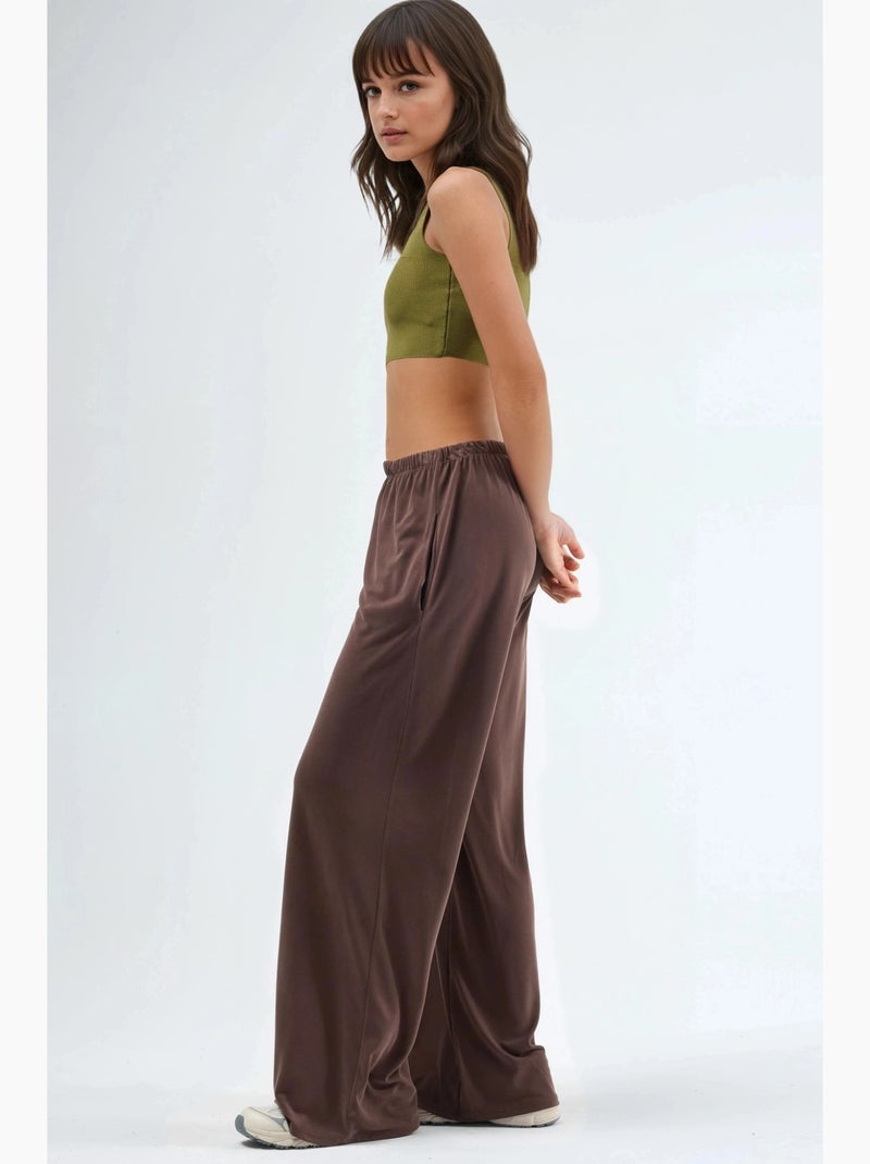 Pantalones rectos con cintura elástica busem Marrón claro - Kiabi