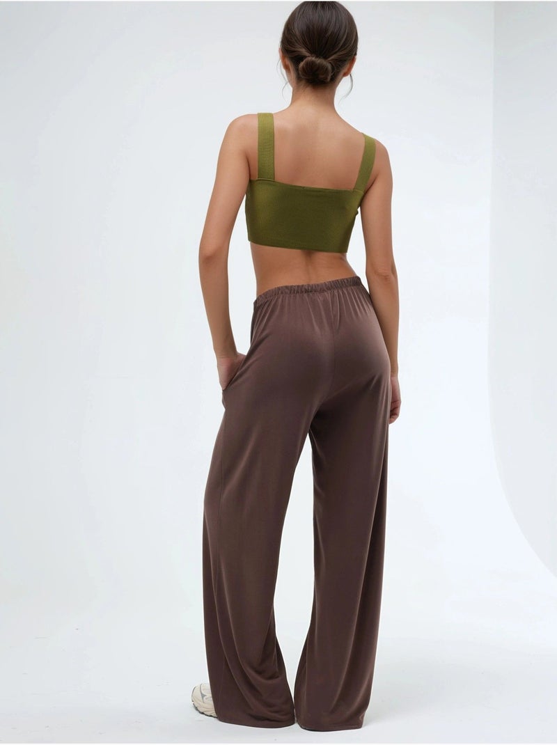 Pantalones rectos con cintura elástica busem Marrón claro - Kiabi