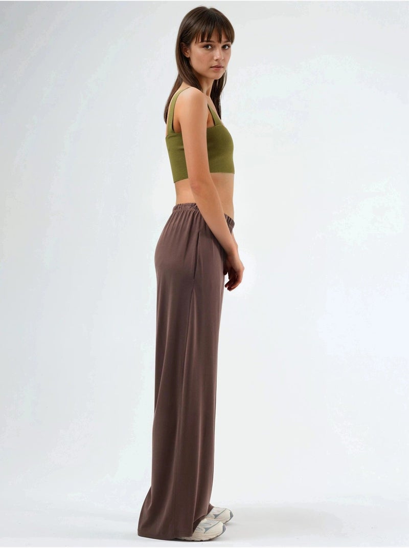 Pantalones rectos con cintura elástica busem Marrón claro - Kiabi