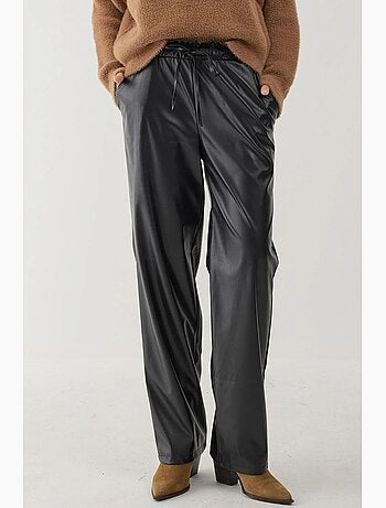 Pantalones rectos con cintura elástica de cuero sintético hiccup