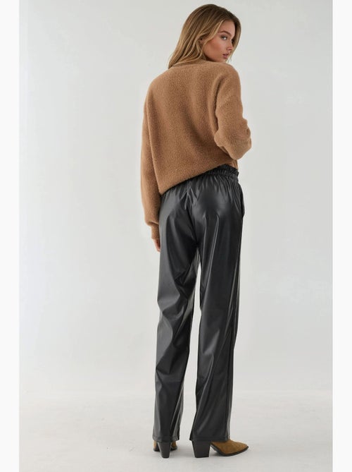 Pantalones rectos con cintura elástica de cuero sintético hiccup - Kiabi
