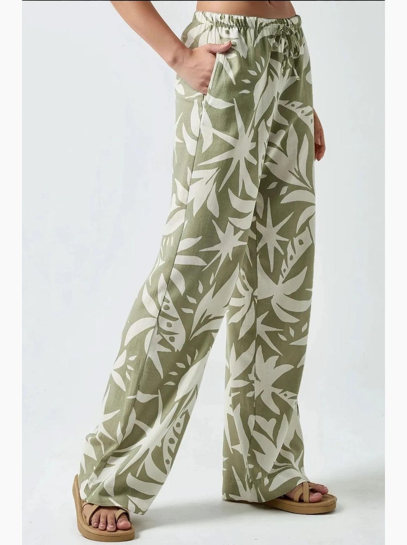 Pantalones rectos con estampado floral hiccup Verde - Kiabi