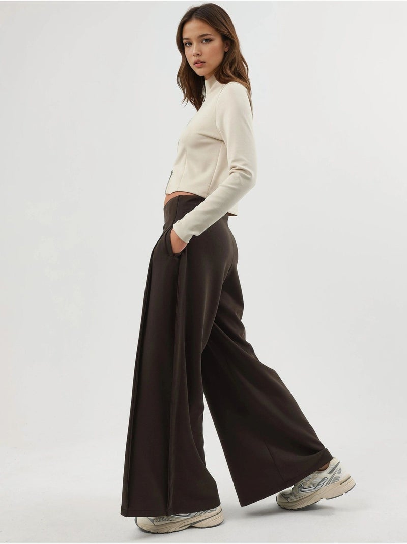 Pantalones rectos de cintura alta busem Marrón oscuro - Kiabi