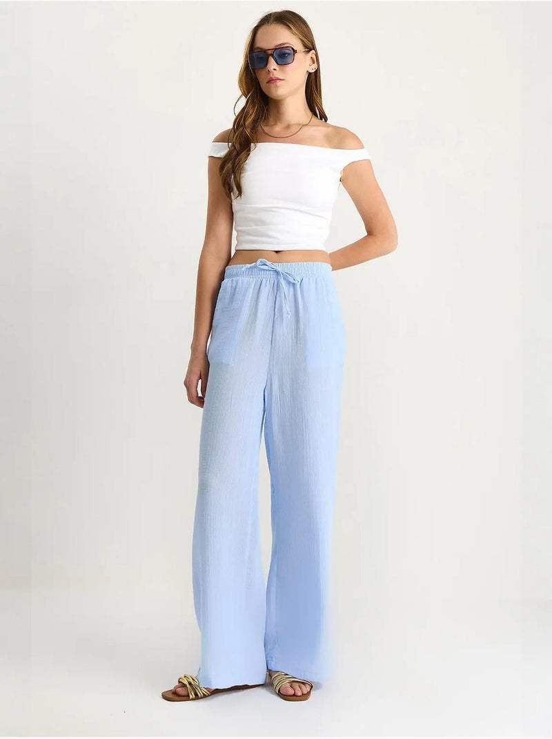 Pantalones rectos de cintura alta con cordón ajustable lucci Azul cielo - Kiabi