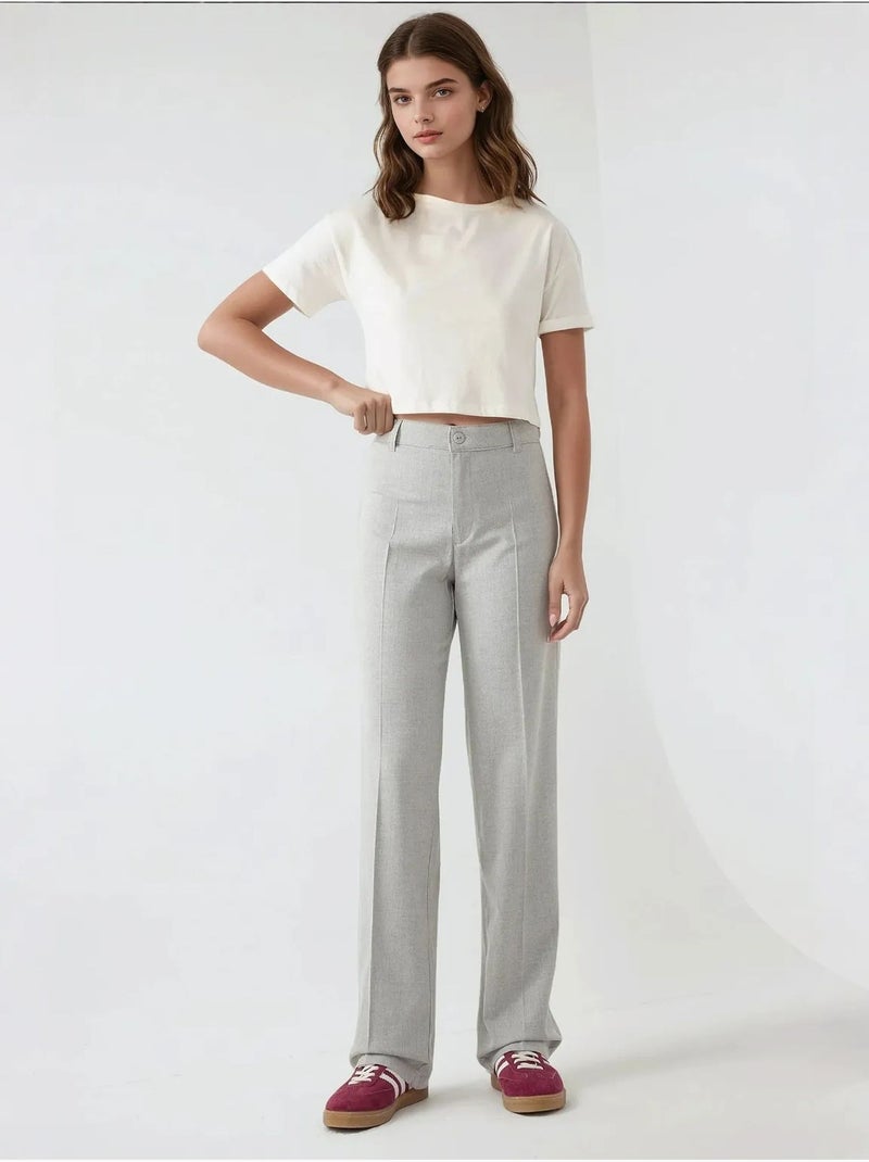 Pantalones rectos de cintura alta hiccup Gris claro - Kiabi