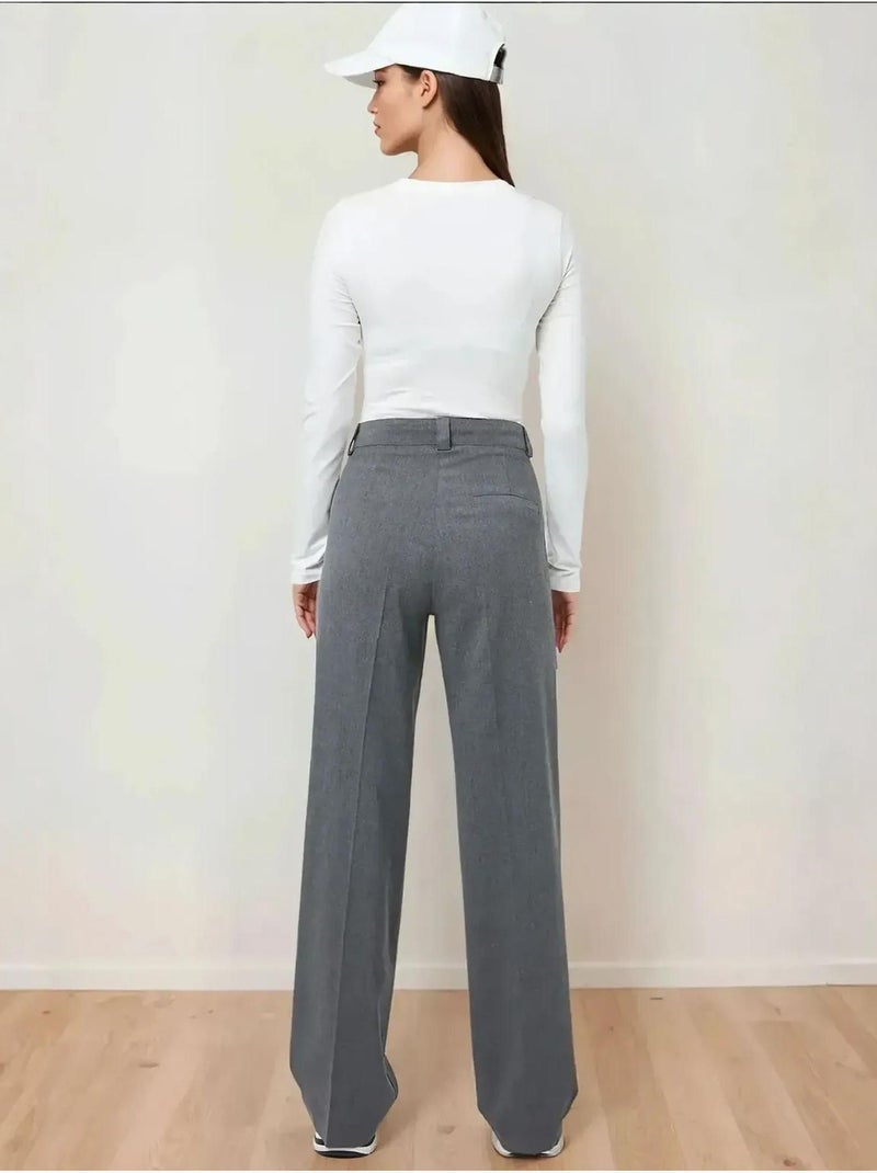 Pantalones rectos de cintura alta hiccup Gris - Kiabi