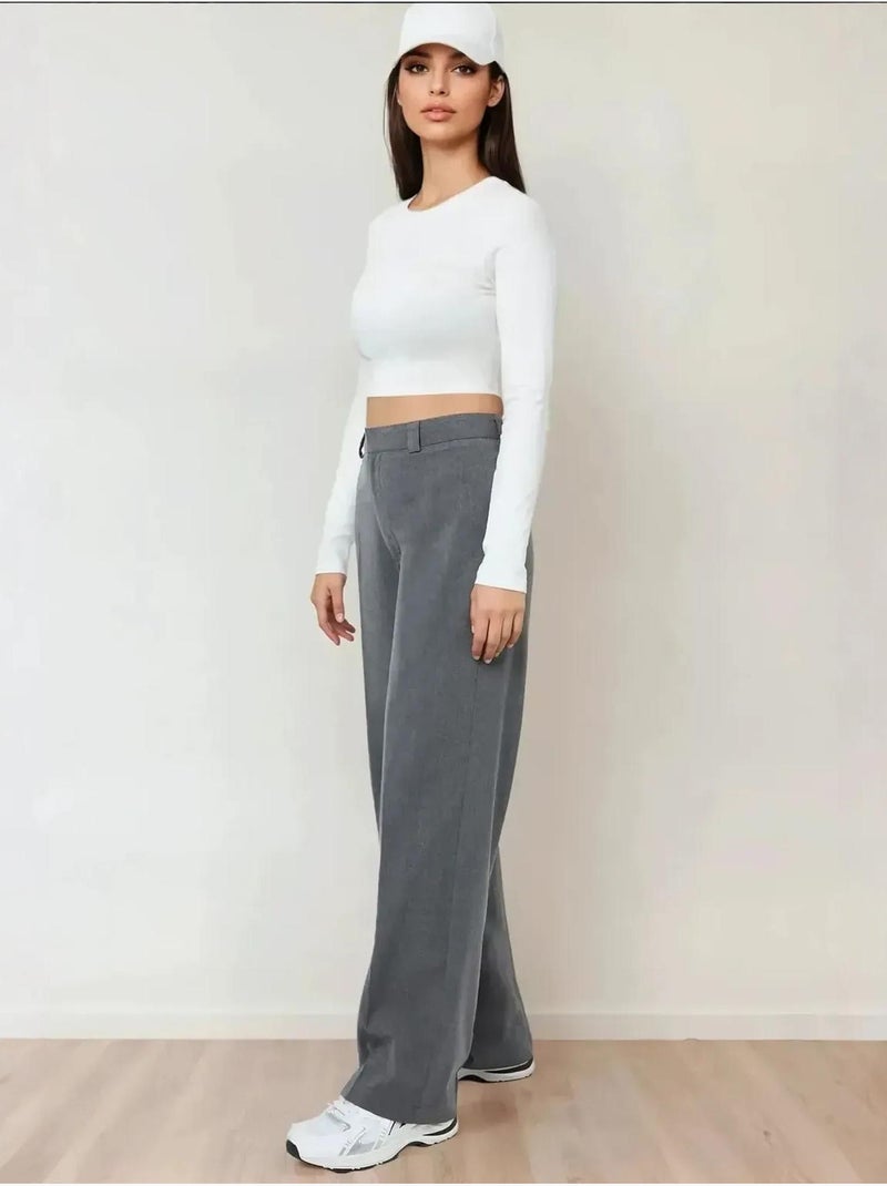 Pantalones rectos de cintura alta hiccup Gris - Kiabi