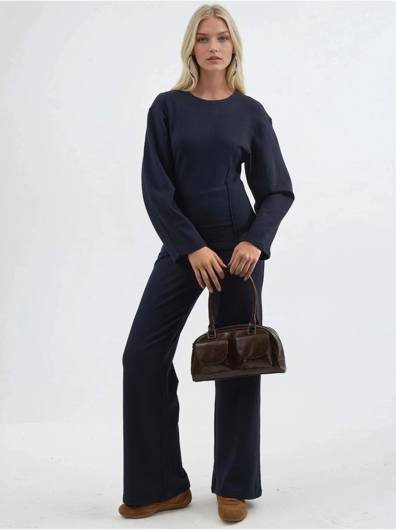 Pantalones rectos de cintura alta y tiro alto busem Azul marino - Kiabi