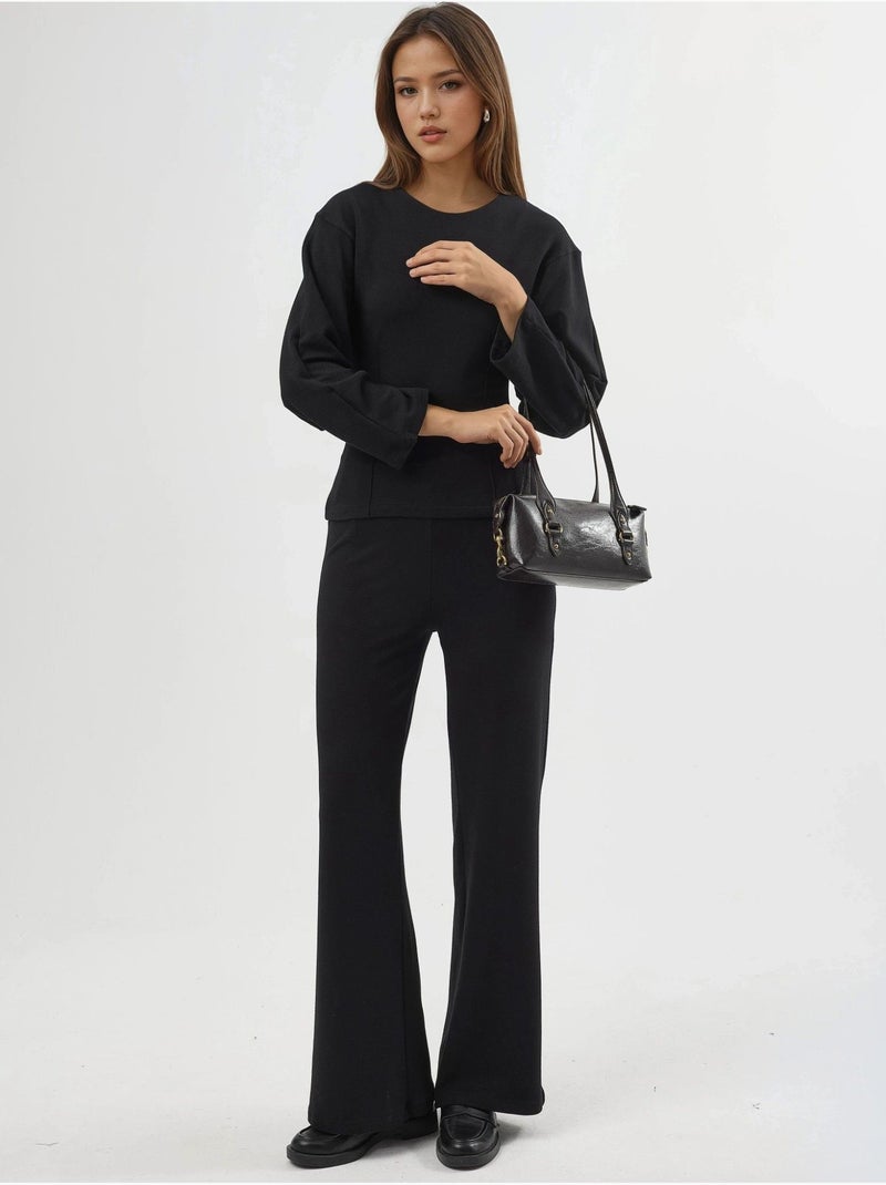 Pantalones rectos de cintura alta y tiro alto busem Negro - Kiabi