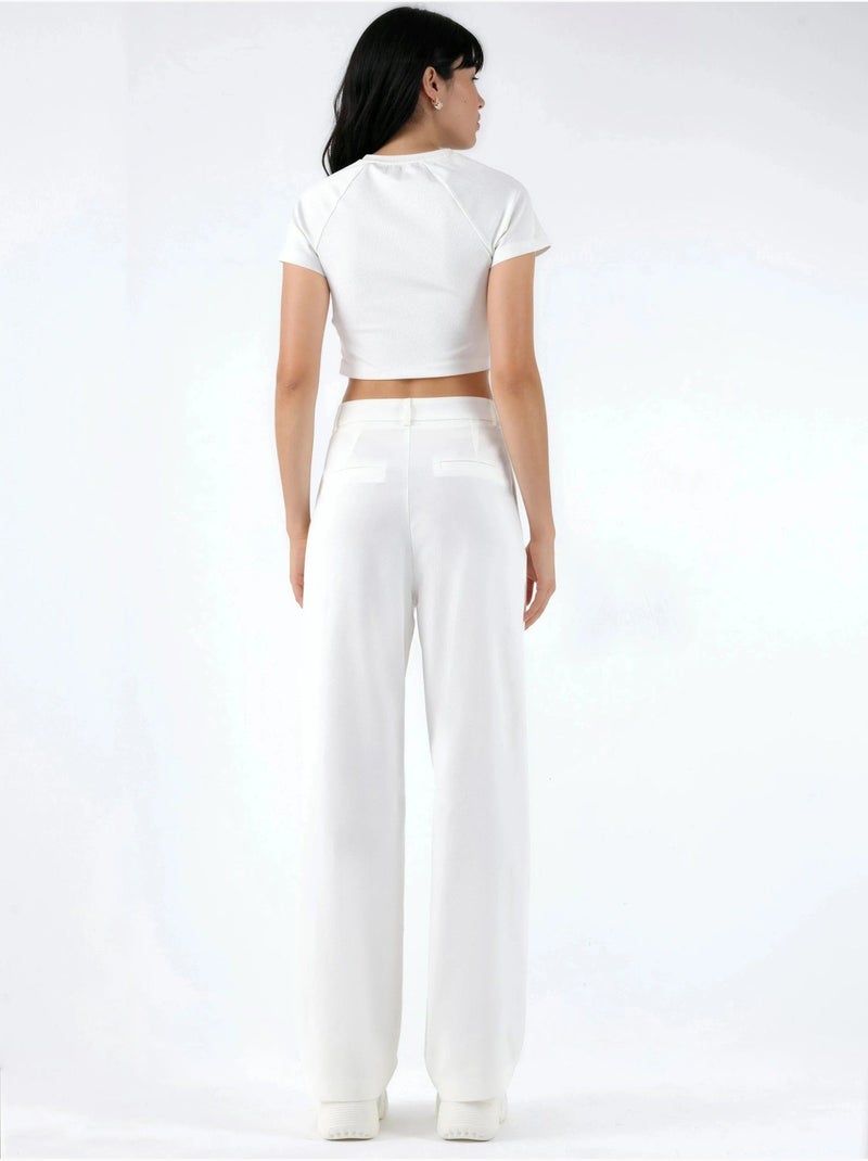 Pantalones rectos de cintura media hiccup Blanco - Kiabi