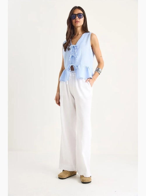 Pantalones rectos de gabardina de cintura alta con detalle de ribete lucci - Kiabi