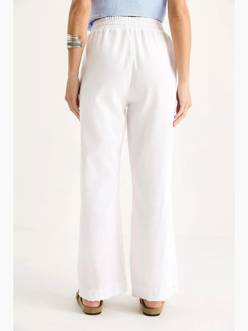 Pantalones rectos de gabardina de cintura alta con detalle de ribete lucci Blanco - Kiabi