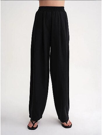 Pantalones rectos de mezcla de lino acanalado con cintura alta mixray