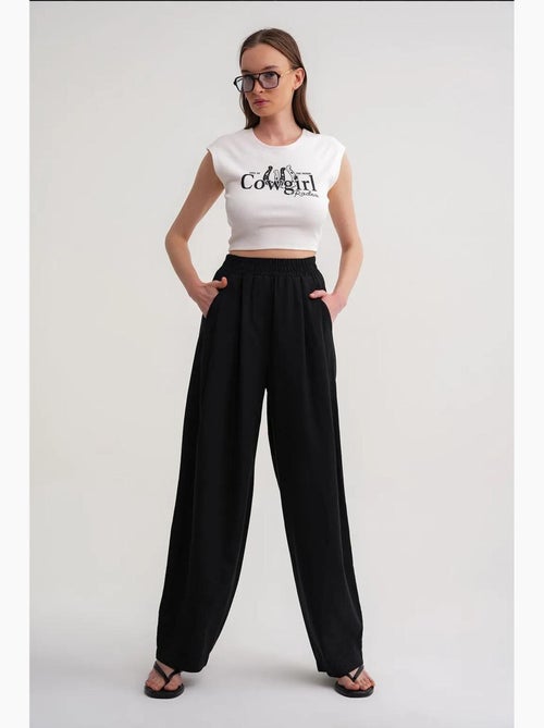 Pantalones rectos de mezcla de lino acanalado con cintura alta mixray - Kiabi Pantalones rectos de mezcla de lino acanalado con cintura alta mixray - Kiabi