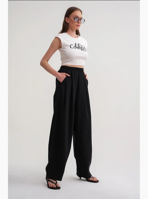 Pantalones rectos de mezcla de lino acanalado con cintura alta mixray - Kiabi Pantalones rectos de mezcla de lino acanalado con cintura alta mixray - Kiabi