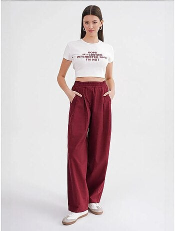 Pantalones rectos de mezcla de lino acanalado con cintura alta mixray