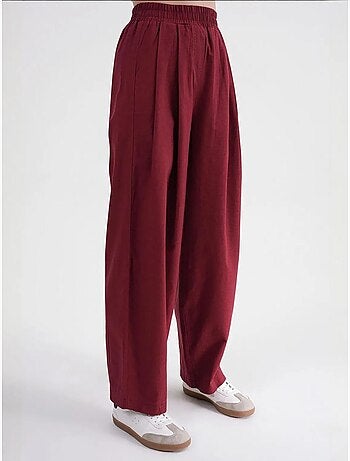Pantalones rectos de mezcla de lino acanalado con cintura alta mixray