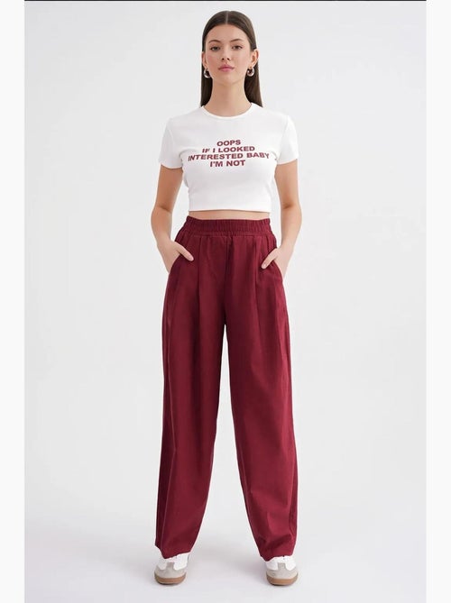 Pantalones rectos de mezcla de lino acanalado con cintura alta mixray - Kiabi Pantalones rectos de mezcla de lino acanalado con cintura alta mixray - Kiabi